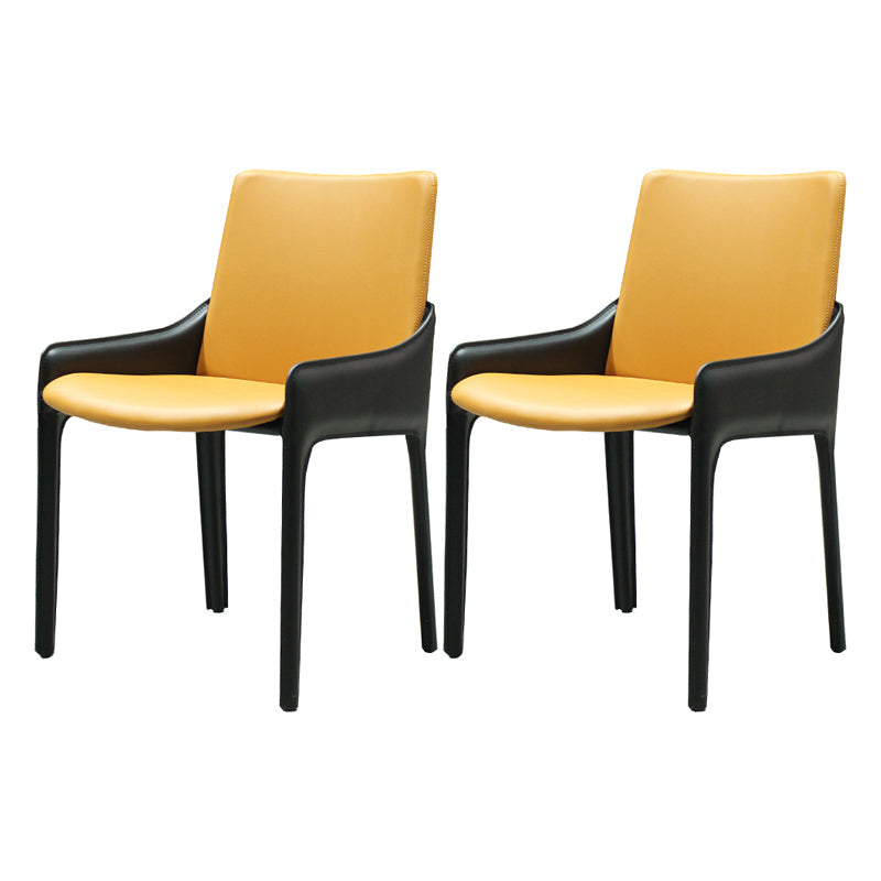 Modern Metal Dining Chair Leather Arm Dining Room Chair for Home Use Yellow 2 Piece Set Clearhalo ' kitchen&dining_furn' 'Dining Chairs' 'Dining Tables & Seating' 'dining_chair' 'furn' 'furn_dining_chair' 'Furniture' 'furniture_dining_chair' 'Kitchen & Dining Furniture' 'kitchen' 4621802