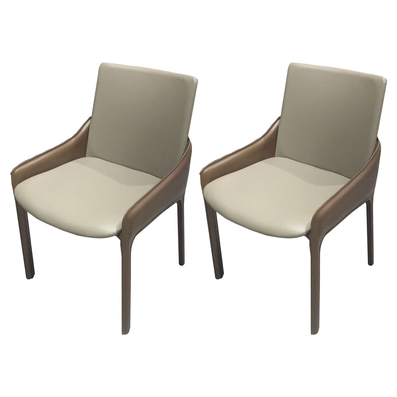 Modern Metal Dining Chair Leather Arm Dining Room Chair for Home Use Khaki 2 Piece Set Clearhalo ' kitchen&dining_furn' 'Dining Chairs' 'Dining Tables & Seating' 'dining_chair' 'furn' 'furn_dining_chair' 'Furniture' 'furniture_dining_chair' 'Kitchen & Dining Furniture' 'kitchen' 4621808