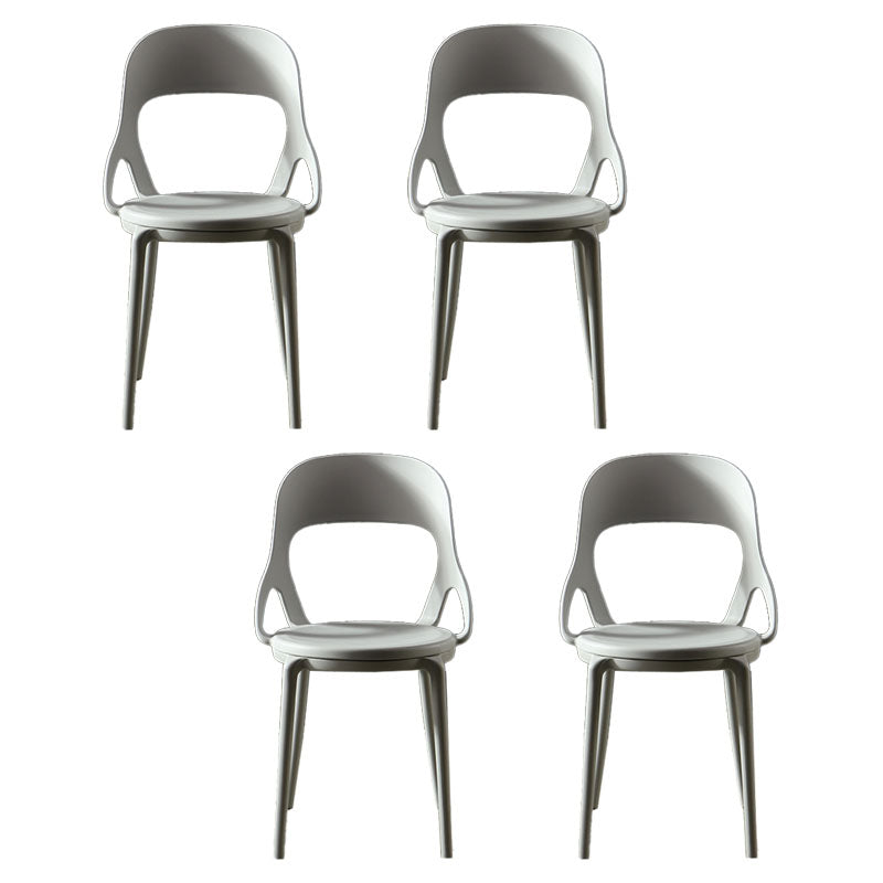 Scandinavian Open Back Armless Dining Chairs Plastic Side Chair Grey 4 Piece Set Clearhalo ' kitchen&dining_furn' 'Dining Chairs' 'Dining Tables & Seating' 'dining_chair' 'furn' 'furn_dining_chair' 'Furniture' 'furniture_dining_chair' 'Kitchen & Dining Furniture' 'kitchen' 4621876