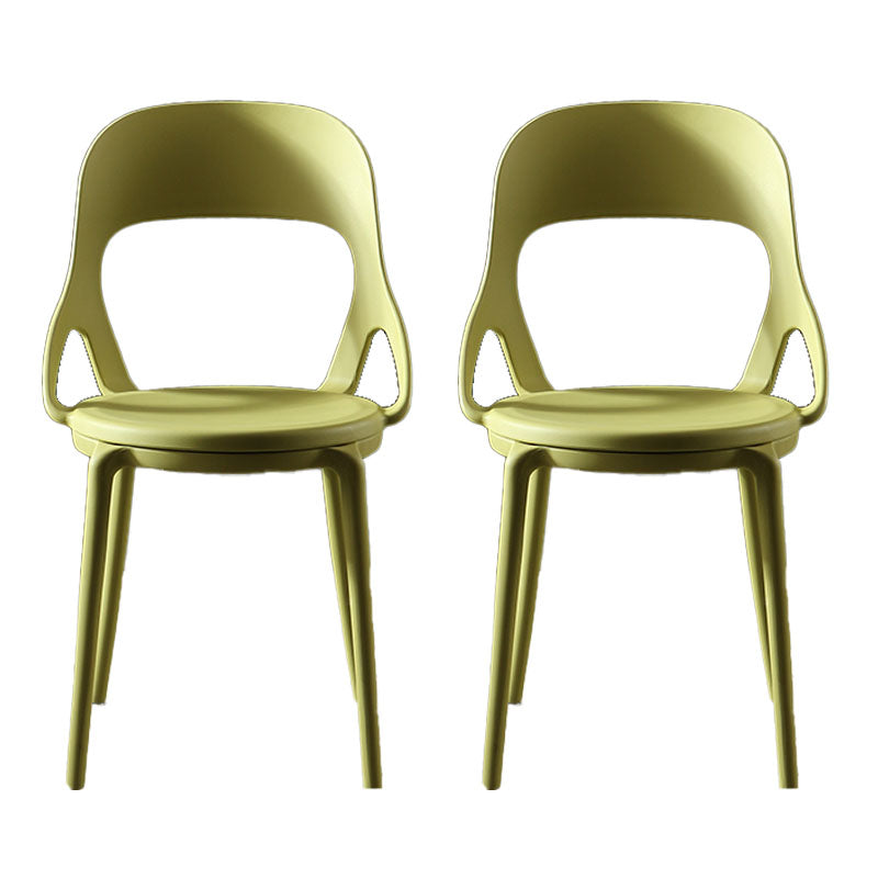Scandinavian Open Back Armless Dining Chairs Plastic Side Chair Yellow 2 Piece Set Clearhalo ' kitchen&dining_furn' 'Dining Chairs' 'Dining Tables & Seating' 'dining_chair' 'furn' 'furn_dining_chair' 'Furniture' 'furniture_dining_chair' 'Kitchen & Dining Furniture' 'kitchen' 4621879