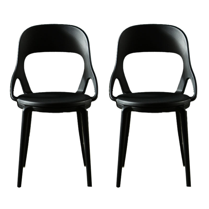 Scandinavian Open Back Armless Dining Chairs Plastic Side Chair Black 2 Piece Set Clearhalo ' kitchen&dining_furn' 'Dining Chairs' 'Dining Tables & Seating' 'dining_chair' 'furn' 'furn_dining_chair' 'Furniture' 'furniture_dining_chair' 'Kitchen & Dining Furniture' 'kitchen' 4621882