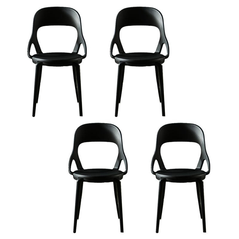 Scandinavian Open Back Armless Dining Chairs Plastic Side Chair Black 4 Piece Set Clearhalo ' kitchen&dining_furn' 'Dining Chairs' 'Dining Tables & Seating' 'dining_chair' 'furn' 'furn_dining_chair' 'Furniture' 'furniture_dining_chair' 'Kitchen & Dining Furniture' 'kitchen' 4621885
