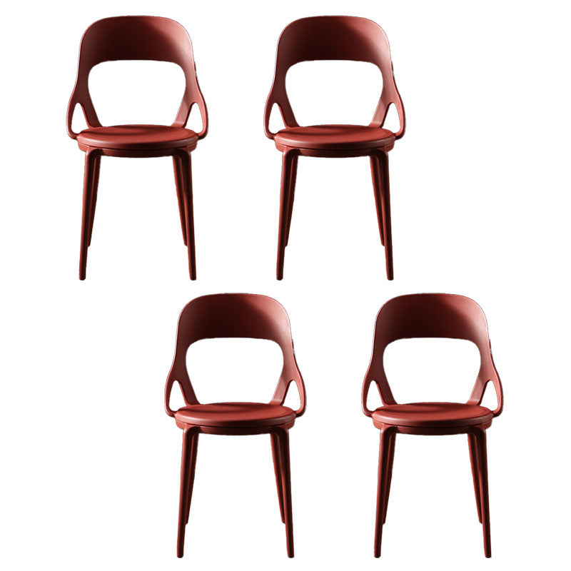 Scandinavian Open Back Armless Dining Chairs Plastic Side Chair Red 4 Piece Set Clearhalo ' kitchen&dining_furn' 'Dining Chairs' 'Dining Tables & Seating' 'dining_chair' 'furn' 'furn_dining_chair' 'Furniture' 'furniture_dining_chair' 'Kitchen & Dining Furniture' 'kitchen' 4621888
