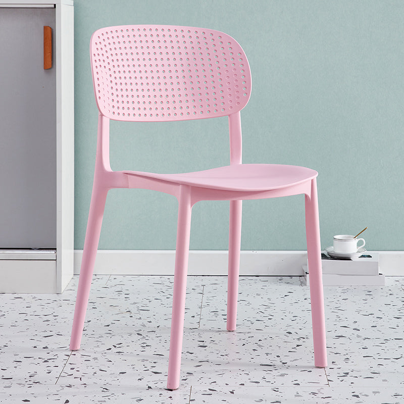 Scandinavian Plastic Dining Kitchen Room Chair Open Back Side Chair Pink 1 Piece Clearhalo ' kitchen&dining_furn' 'Dining Chairs' 'Dining Tables & Seating' 'dining_chair' 'furn' 'furn_dining_chair' 'Furniture' 'furniture_dining_chair' 'Kitchen & Dining Furniture' 'kitchen' 4621998
