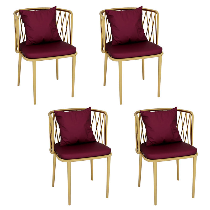 Glam Metal Dining Room Chairs Cross Back Side Chair for Restaurant Use Burgundy 4 Piece Set Clearhalo ' kitchen&dining_furn' 'Dining Chairs' 'Dining Tables & Seating' 'dining_chair' 'furn' 'furn_dining_chair' 'Furniture' 'furniture_dining_chair' 'Kitchen & Dining Furniture' 'kitchen' 4622248