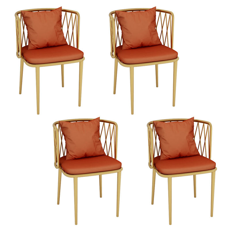 Glam Metal Dining Room Chairs Cross Back Side Chair for Restaurant Use Orange Red 4 Piece Set Clearhalo ' kitchen&dining_furn' 'Dining Chairs' 'Dining Tables & Seating' 'dining_chair' 'furn' 'furn_dining_chair' 'Furniture' 'furniture_dining_chair' 'Kitchen & Dining Furniture' 'kitchen' 4622251