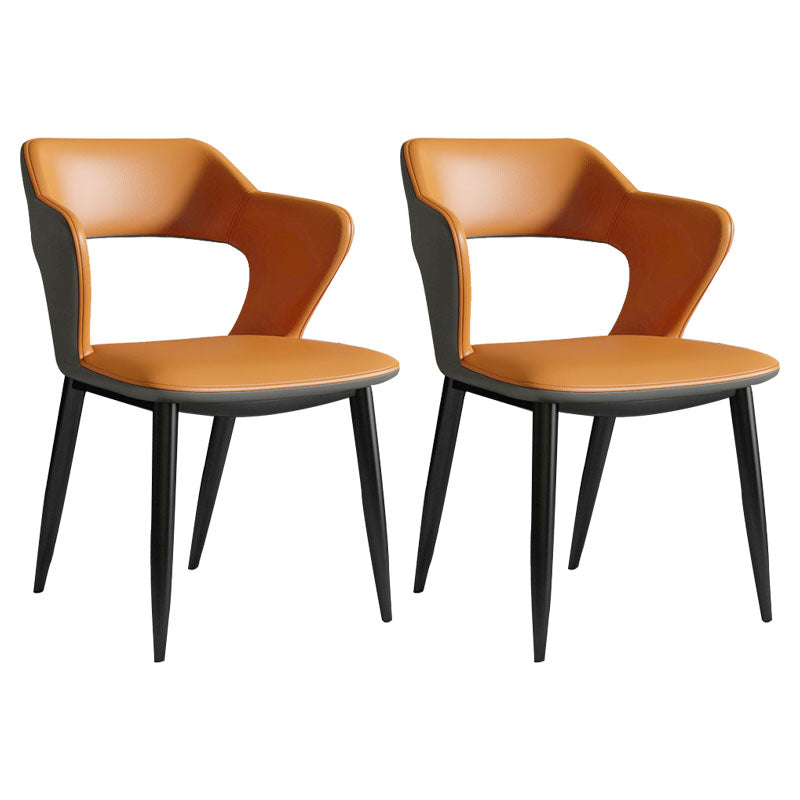 Modern Home Open Back Arm Chair Upholstered Matte Finish Dining Chair Orange-Gray Set of 2 Clearhalo ' kitchen&dining_furn' 'Dining Chairs' 'Dining Tables & Seating' 'dining_chair' 'Furniture' 'furniture_dining_chair' 'Kitchen & Dining Furniture' 'kitchen' 4622327