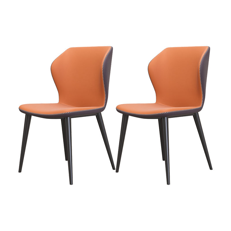 Industrial Style Wingback Armless Dining Chair Faux Leather Dining Chairs Orange 2 Piece Set Clearhalo ' kitchen&dining_furn' 'Dining Chairs' 'Dining Tables & Seating' 'dining_chair' 'furn' 'furn_dining_chair' 'Furniture' 'furniture_dining_chair' 'Kitchen & Dining Furniture' 'kitchen' 4622346