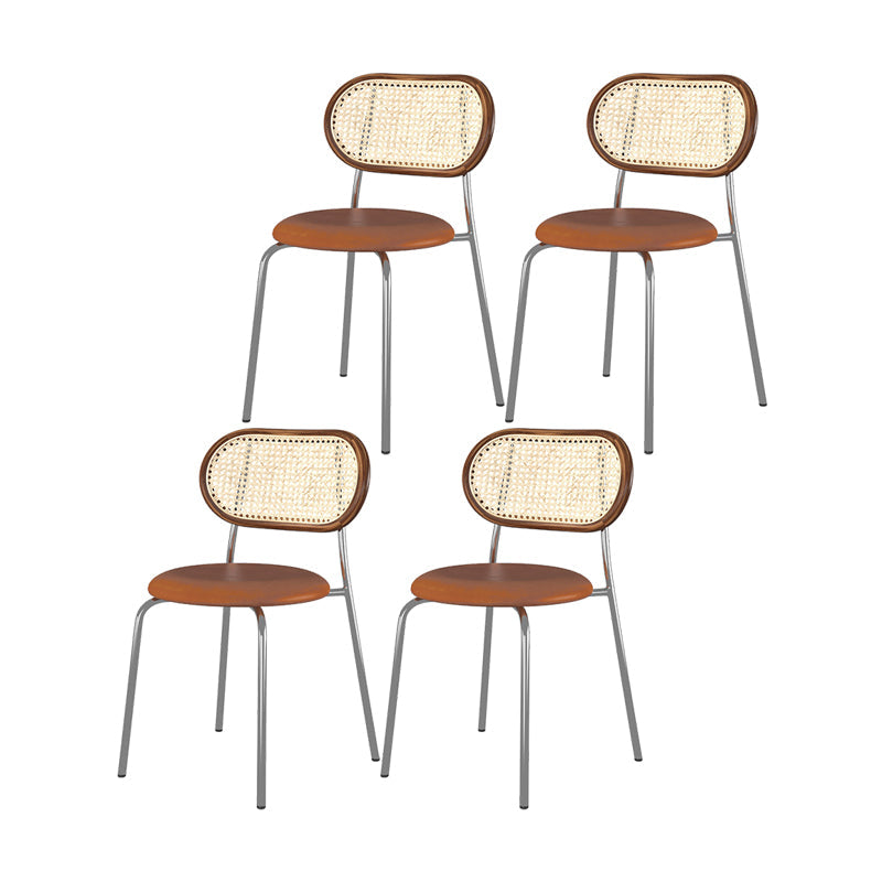 Industrial Style Open Back Side Chair Faux Leather Dining Chairs Brown 4 Piece Set Clearhalo ' kitchen&dining_furn' 'Dining Chairs' 'Dining Tables & Seating' 'dining_chair' 'furn' 'furn_dining_chair' 'Furniture' 'furniture_dining_chair' 'Kitchen & Dining Furniture' 'kitchen' 4622360