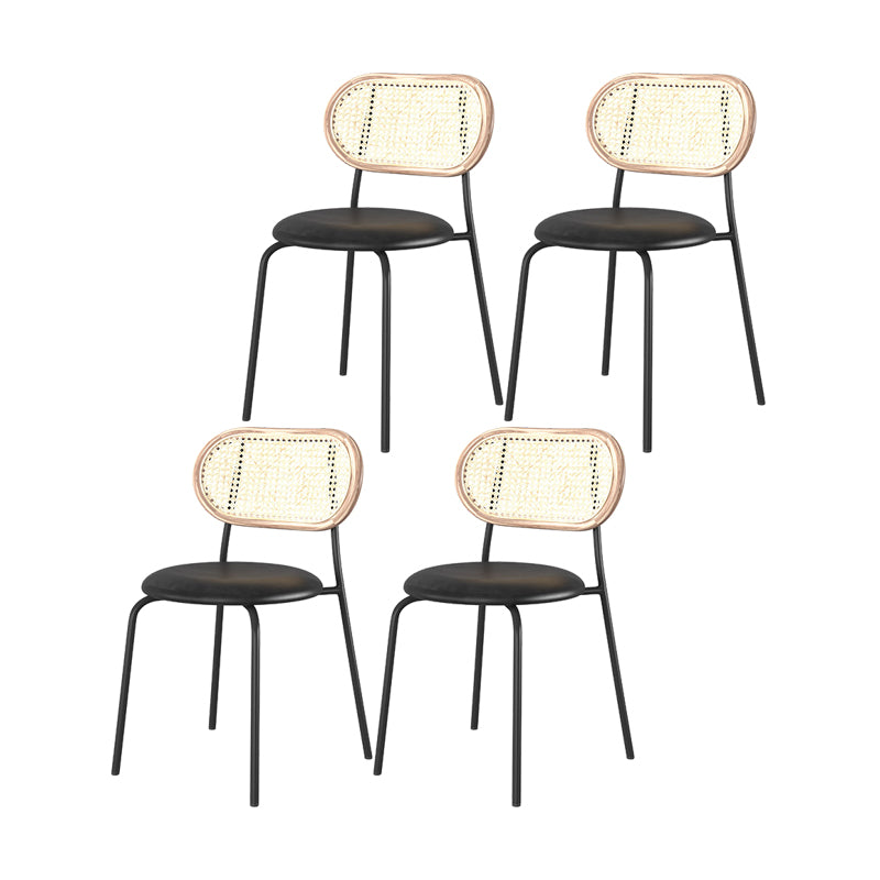 Industrial Style Open Back Side Chair Faux Leather Dining Chairs Gloss Black 4 Piece Set Clearhalo ' kitchen&dining_furn' 'Dining Chairs' 'Dining Tables & Seating' 'dining_chair' 'furn' 'furn_dining_chair' 'Furniture' 'furniture_dining_chair' 'Kitchen & Dining Furniture' 'kitchen' 4622364