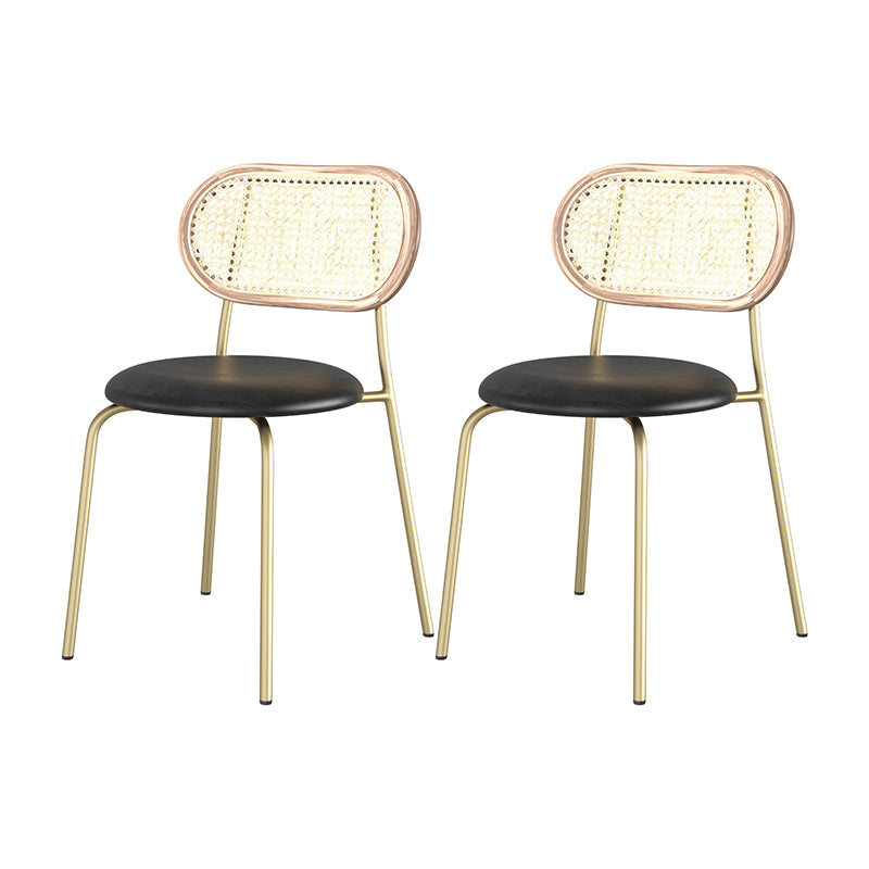 Industrial Style Open Back Side Chair Faux Leather Dining Chairs Gold-Black 2 Piece Set Clearhalo ' kitchen&dining_furn' 'Dining Chairs' 'Dining Tables & Seating' 'dining_chair' 'furn' 'furn_dining_chair' 'Furniture' 'furniture_dining_chair' 'Kitchen & Dining Furniture' 'kitchen' 4622370