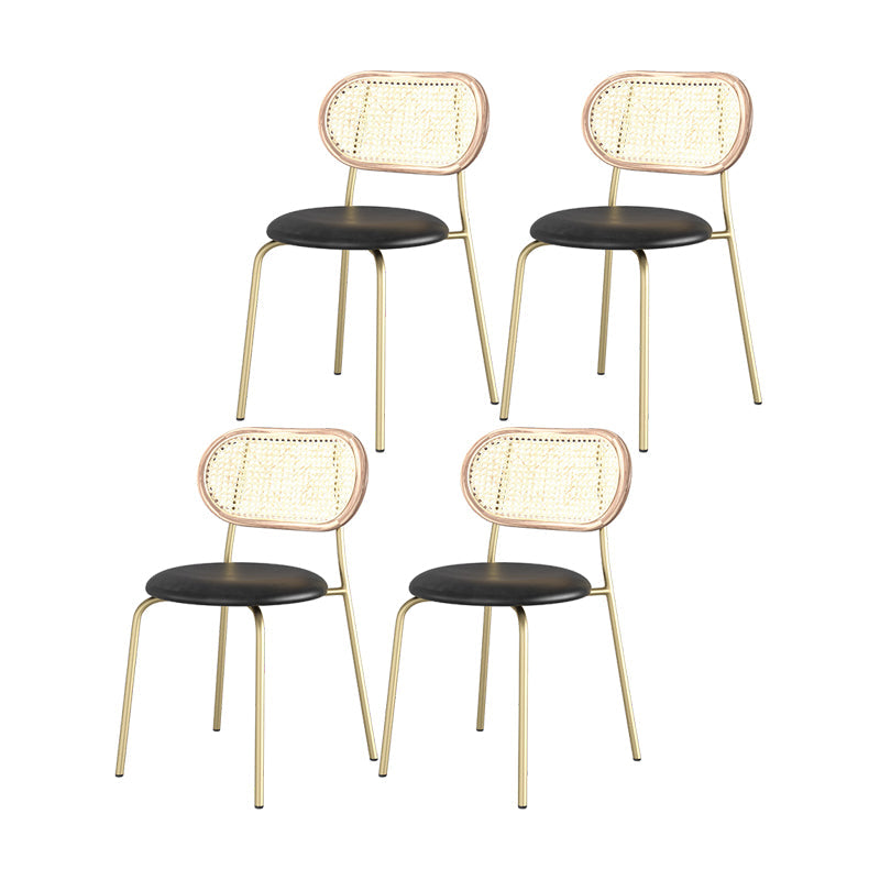 Industrial Style Open Back Side Chair Faux Leather Dining Chairs Gold-Black 4 Piece Set Clearhalo ' kitchen&dining_furn' 'Dining Chairs' 'Dining Tables & Seating' 'dining_chair' 'furn' 'furn_dining_chair' 'Furniture' 'furniture_dining_chair' 'Kitchen & Dining Furniture' 'kitchen' 4622373