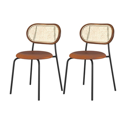 Industrial Style Open Back Side Chair Faux Leather Dining Chairs Dark Brown 2 Piece Set Clearhalo ' kitchen&dining_furn' 'Dining Chairs' 'Dining Tables & Seating' 'dining_chair' 'furn' 'furn_dining_chair' 'Furniture' 'furniture_dining_chair' 'Kitchen & Dining Furniture' 'kitchen' 4622374