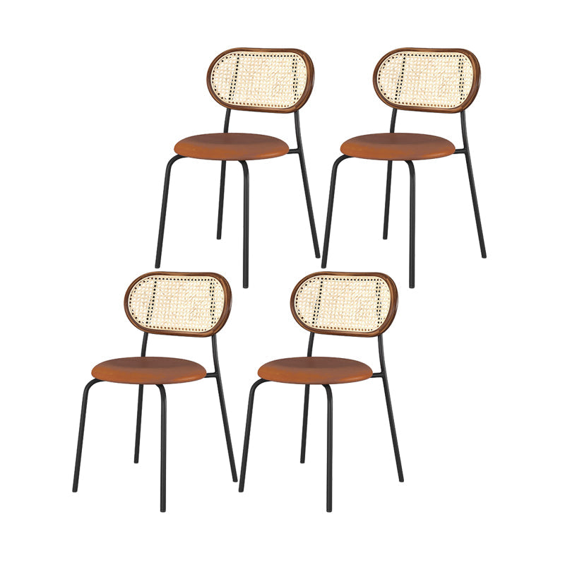 Industrial Style Open Back Side Chair Faux Leather Dining Chairs Dark Brown 4 Piece Set Clearhalo ' kitchen&dining_furn' 'Dining Chairs' 'Dining Tables & Seating' 'dining_chair' 'furn' 'furn_dining_chair' 'Furniture' 'furniture_dining_chair' 'Kitchen & Dining Furniture' 'kitchen' 4622375