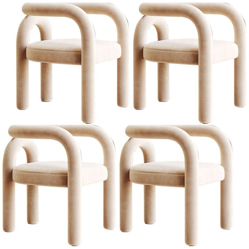 Designer Style Velvet Curved Arm Chair Open Back Matte Finish Dining Chair Beige 4 Piece Set Clearhalo ' kitchen&dining_furn' 'Dining Chairs' 'Dining Tables & Seating' 'dining_chair' 'furn' 'furn_dining_chair' 'Furniture' 'furniture_dining_chair' 'Kitchen & Dining Furniture' 'kitchen' 4622390