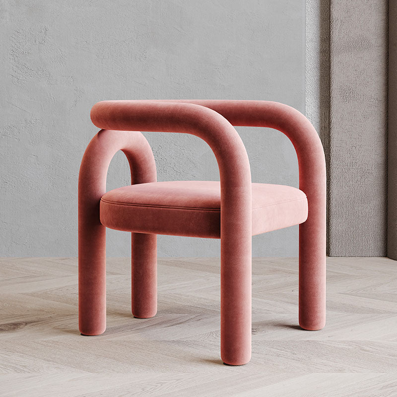 Designer Style Velvet Curved Arm Chair Open Back Matte Finish Dining Chair Pink 1 Piece Clearhalo ' kitchen&dining_furn' 'Dining Chairs' 'Dining Tables & Seating' 'dining_chair' 'furn' 'furn_dining_chair' 'Furniture' 'furniture_dining_chair' 'Kitchen & Dining Furniture' 'kitchen' 4622398