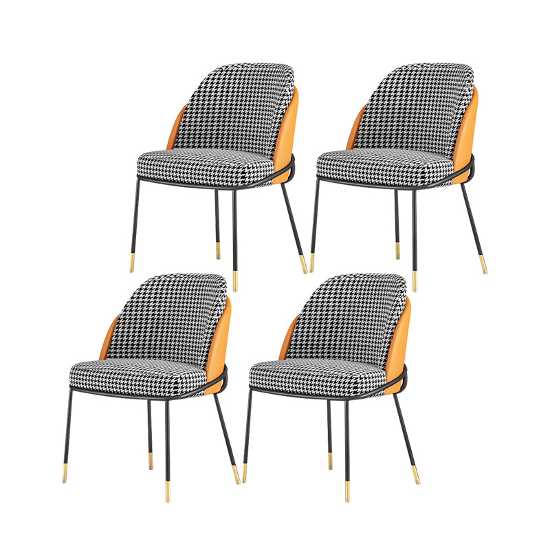 Nordic Style Metal Dining Room Chair Upholstered Armless Chair for Restaurant Use Black-White 4 Piece Set Clearhalo ' kitchen&dining_furn' 'Dining Chairs' 'Dining Tables & Seating' 'dining_chair' 'furn' 'furn_dining_chair' 'Furniture' 'furniture_dining_chair' 'Kitchen & Dining Furniture' 'kitchen' 4622426