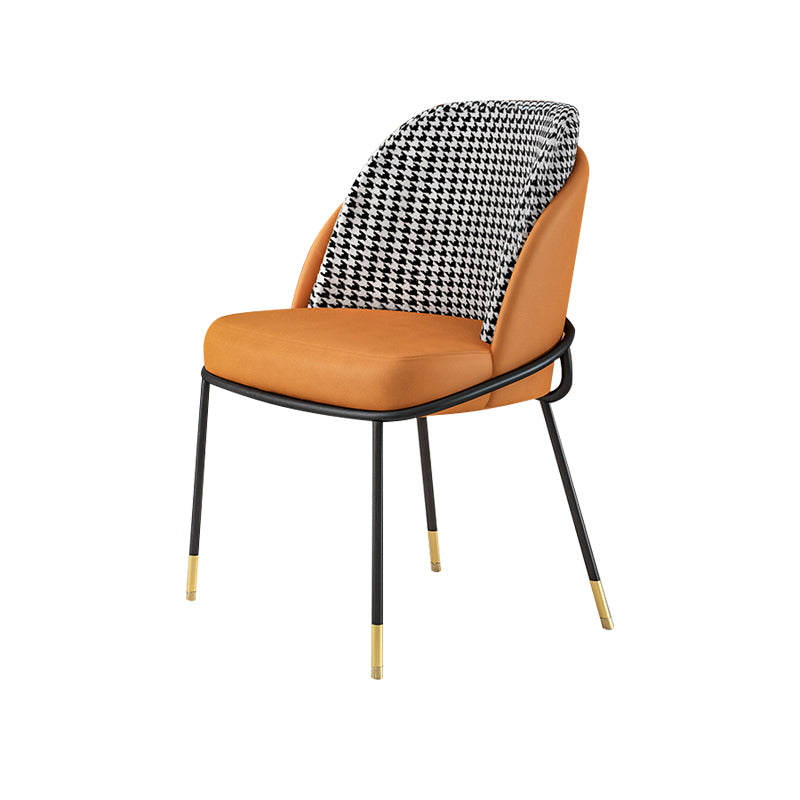 Nordic Style Metal Dining Room Chair Upholstered Armless Chair for Restaurant Use Black-White-Yellow 1 Piece Clearhalo ' kitchen&dining_furn' 'Dining Chairs' 'Dining Tables & Seating' 'dining_chair' 'furn' 'furn_dining_chair' 'Furniture' 'furniture_dining_chair' 'Kitchen & Dining Furniture' 'kitchen' 4622428