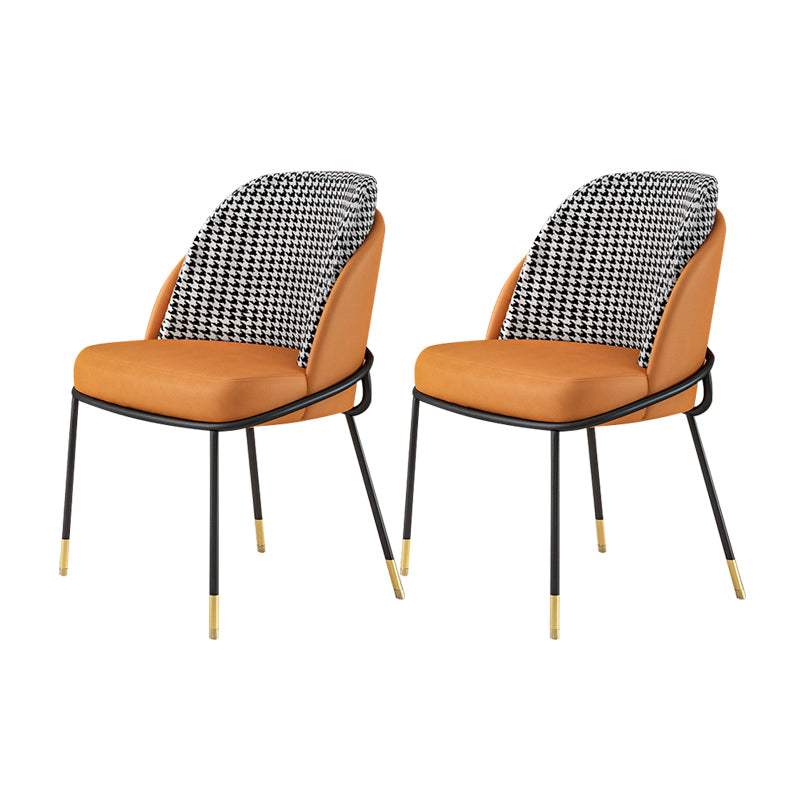 Nordic Style Metal Dining Room Chair Upholstered Armless Chair for Restaurant Use Black-White-Yellow 2 Piece Set Clearhalo ' kitchen&dining_furn' 'Dining Chairs' 'Dining Tables & Seating' 'dining_chair' 'furn' 'furn_dining_chair' 'Furniture' 'furniture_dining_chair' 'Kitchen & Dining Furniture' 'kitchen' 4622430