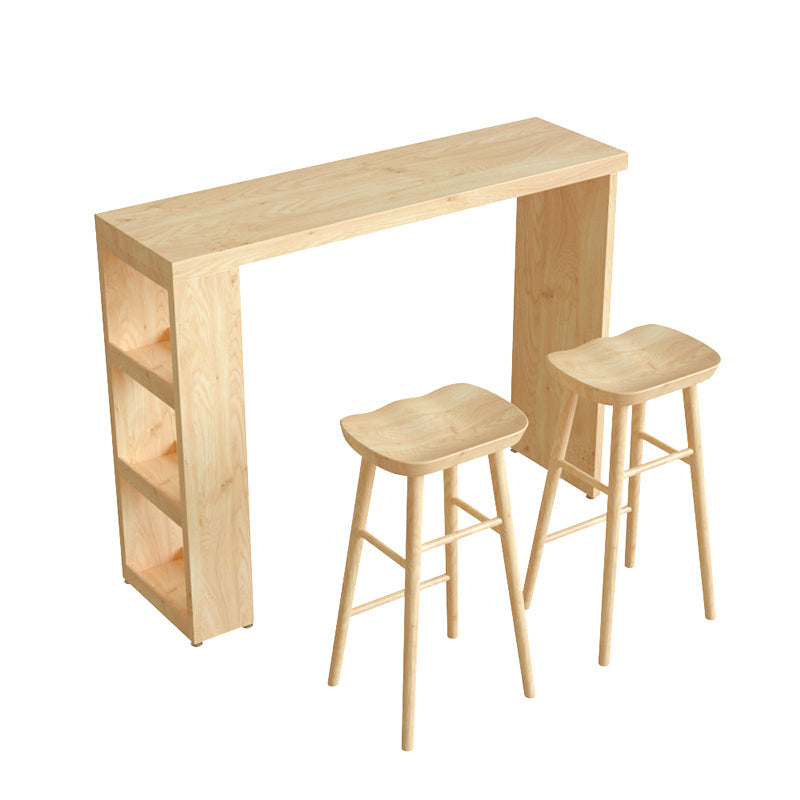 Modern Wood Patio Bar Table with Rectangle Table Top Double Pedestal Table- 41.3" H 47.2"L x 15.7"W x 41.3"H Natural Without Chairs Clearhalo 'Bar Furniture' 'Bar Tables' 'bar_tables' 'furn' 'furn_bar_tables' 'Furniture' 'furniture_bar_tables' 'Kitchen & Dining Furniture' 4622497