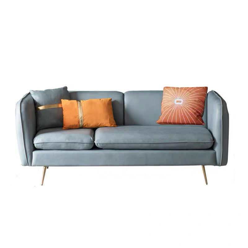 Modern Standard Faux Leather Sofa 3 Seater Square Arm Sofa for Living Room Blue 28"H x 69"L x 29"W Clearhalo 'Furniture' 'furniture_sofas' 'kitchen' 'kitchen_sofas' 'Living Room Furniture' 'Sofa' 'sofas' 4624816