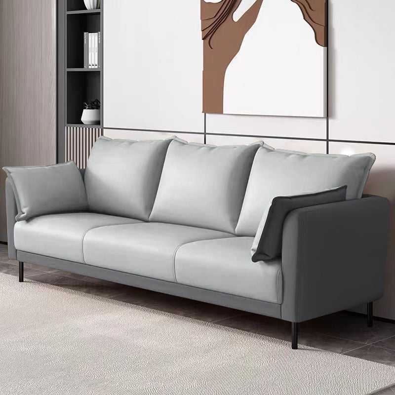 Standard Loose Back Square Arm Loveseat Faux Leather Stain Resistant Settee Furniture Grey Clearhalo 'Furniture' 'furniture_sofas' 'kitchen' 'kitchen_sofas' 'Living Room Furniture' 'Sofa' 'sofas' 4624831