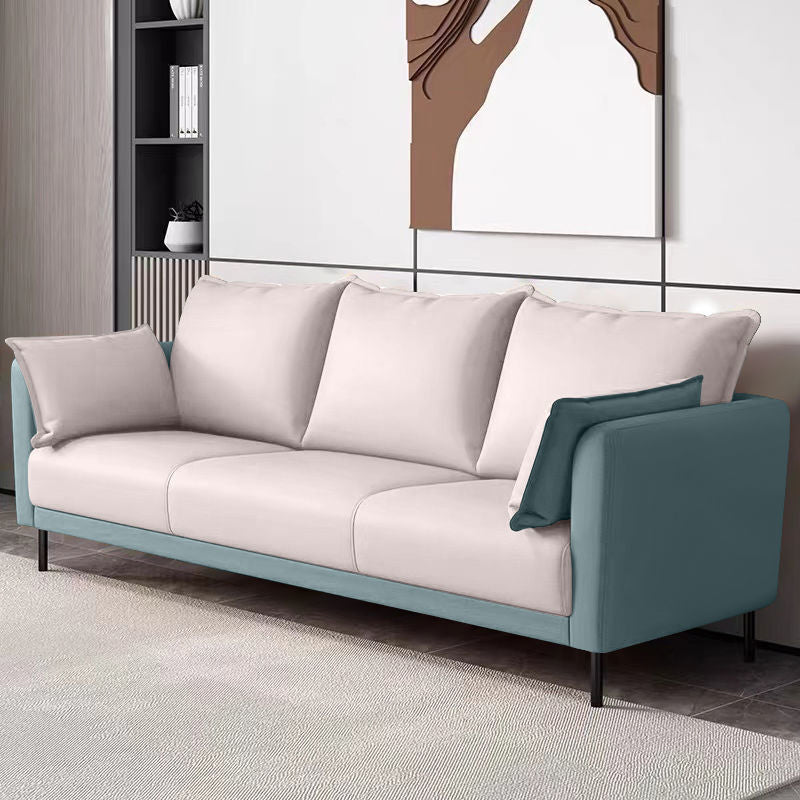 Standard Loose Back Square Arm Loveseat Faux Leather Stain Resistant Settee Furniture White-Blue Clearhalo 'Furniture' 'furniture_sofas' 'kitchen' 'kitchen_sofas' 'Living Room Furniture' 'Sofa' 'sofas' 4624834