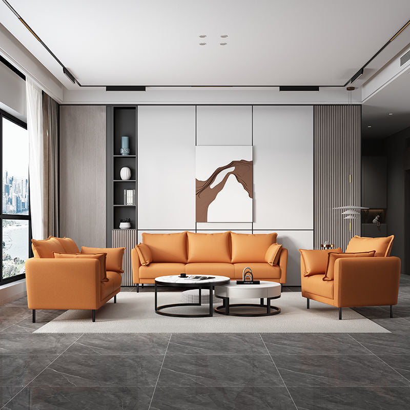 Standard Loose Back Square Arm Loveseat Faux Leather Stain Resistant Settee Furniture Clearhalo 'Furniture' 'furniture_sofas' 'kitchen' 'kitchen_sofas' 'Living Room Furniture' 'Sofa' 'sofas' 4624835