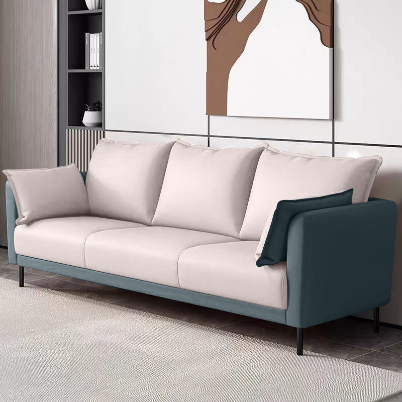 Standard Loose Back Square Arm Loveseat Faux Leather Stain Resistant Settee Furniture Royal Blue-White Clearhalo 'Furniture' 'furniture_sofas' 'kitchen' 'kitchen_sofas' 'Living Room Furniture' 'Sofa' 'sofas' 4624840