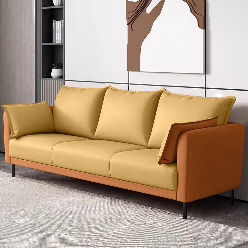 Standard Loose Back Square Arm Loveseat Faux Leather Stain Resistant Settee Furniture Orange Yellow Clearhalo 'Furniture' 'furniture_sofas' 'kitchen' 'kitchen_sofas' 'Living Room Furniture' 'Sofa' 'sofas' 4624844