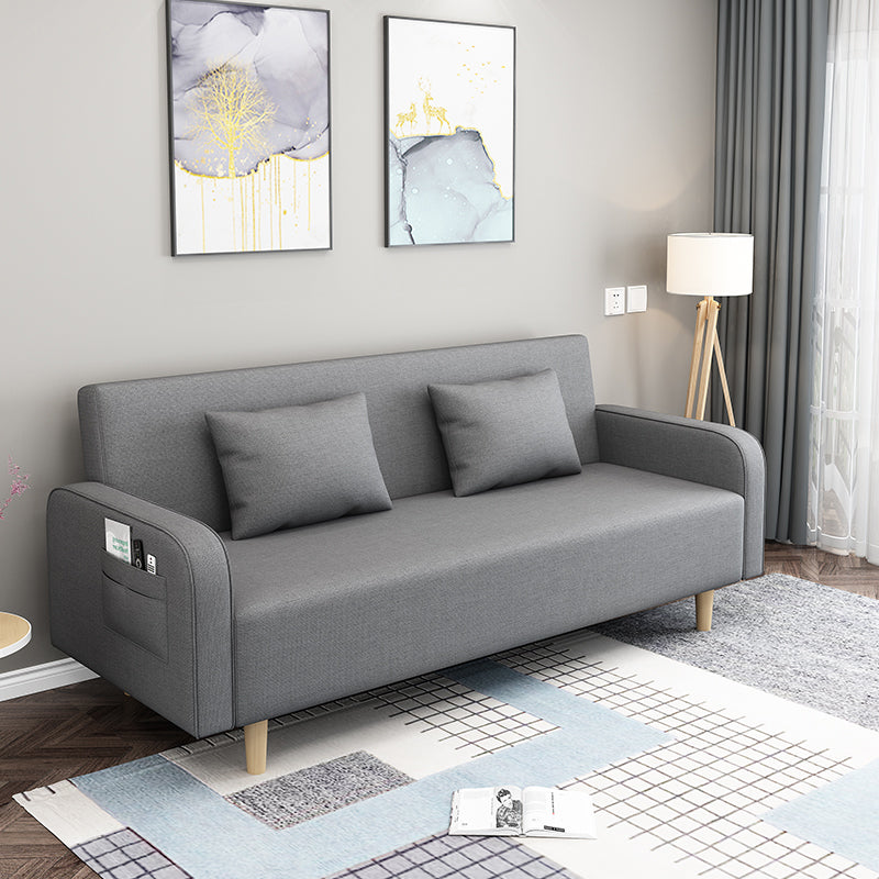 Square Arm Split Back Nordic Fabric 3-seat Sofa Spleeper Sofa 28.74" D x 35.43" H Grey Clearhalo 'furn' 'furn_sofas' 'Furniture' 'furniture_sofas' 'kitchen' 'kitchen_sofas' 'Living Room Furniture' 'Sofa' 'sofas' 4624967