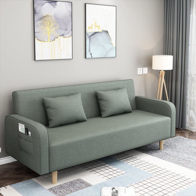 Square Arm Split Back Nordic Fabric 3-seat Sofa Spleeper Sofa 28.74" D x 35.43" H Dark Green Clearhalo 'furn' 'furn_sofas' 'Furniture' 'furniture_sofas' 'kitchen' 'kitchen_sofas' 'Living Room Furniture' 'Sofa' 'sofas' 4624970