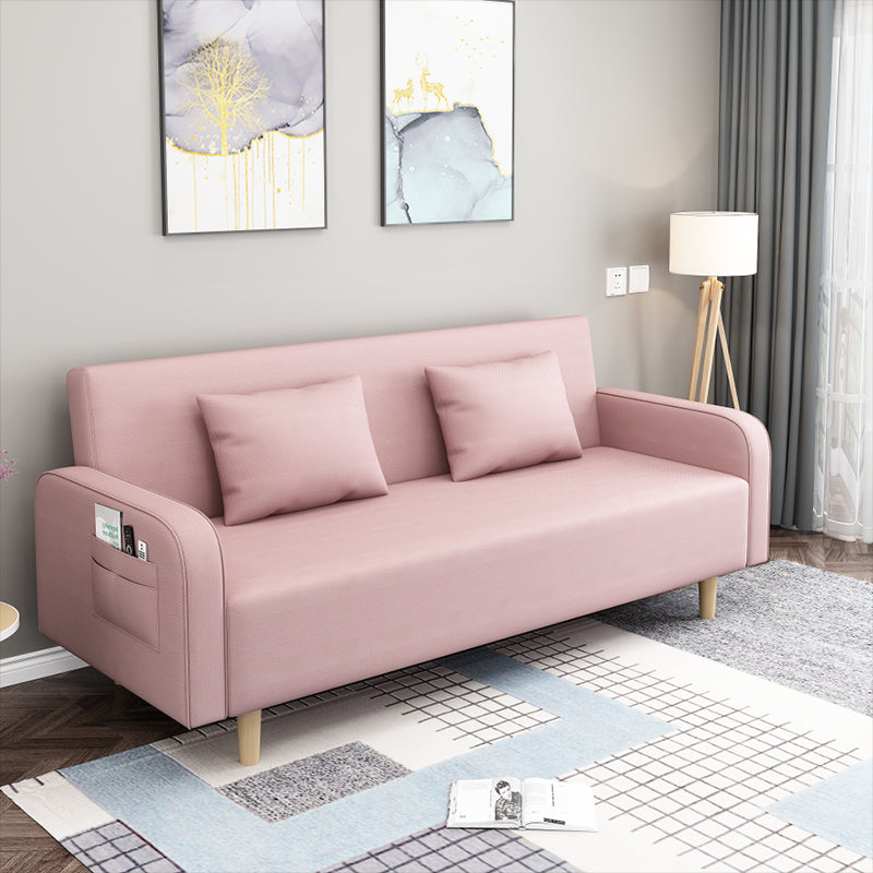 Square Arm Split Back Nordic Fabric 3-seat Sofa Spleeper Sofa 28.74" D x 35.43" H Pink Clearhalo 'furn' 'furn_sofas' 'Furniture' 'furniture_sofas' 'kitchen' 'kitchen_sofas' 'Living Room Furniture' 'Sofa' 'sofas' 4624972