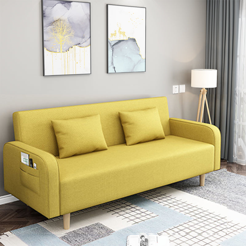 Square Arm Split Back Nordic Fabric 3-seat Sofa Spleeper Sofa 28.74" D x 35.43" H Yellow Clearhalo 'furn' 'furn_sofas' 'Furniture' 'furniture_sofas' 'kitchen' 'kitchen_sofas' 'Living Room Furniture' 'Sofa' 'sofas' 4624973