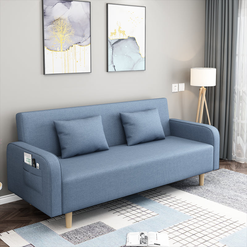 Square Arm Split Back Nordic Fabric 3-seat Sofa Spleeper Sofa 28.74" D x 35.43" H Sky Blue Clearhalo 'furn' 'furn_sofas' 'Furniture' 'furniture_sofas' 'kitchen' 'kitchen_sofas' 'Living Room Furniture' 'Sofa' 'sofas' 4624974