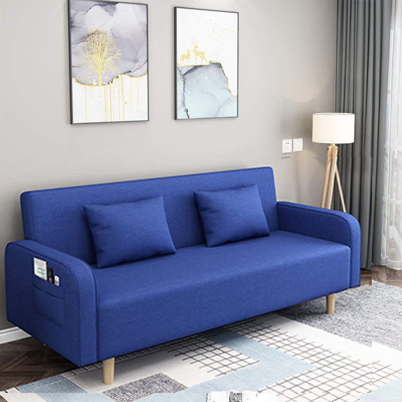 Square Arm Split Back Nordic Fabric 3-seat Sofa Spleeper Sofa 28.74" D x 35.43" H Dark Blue Clearhalo 'furn' 'furn_sofas' 'Furniture' 'furniture_sofas' 'kitchen' 'kitchen_sofas' 'Living Room Furniture' 'Sofa' 'sofas' 4624977