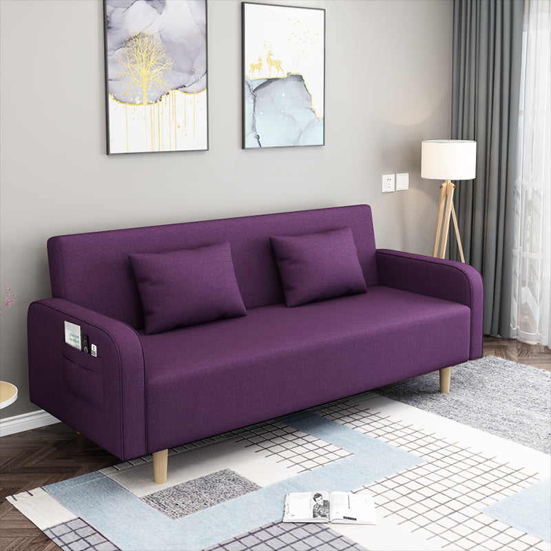 Square Arm Split Back Nordic Fabric 3-seat Sofa Spleeper Sofa 28.74" D x 35.43" H Purple Clearhalo 'furn' 'furn_sofas' 'Furniture' 'furniture_sofas' 'kitchen' 'kitchen_sofas' 'Living Room Furniture' 'Sofa' 'sofas' 4624979