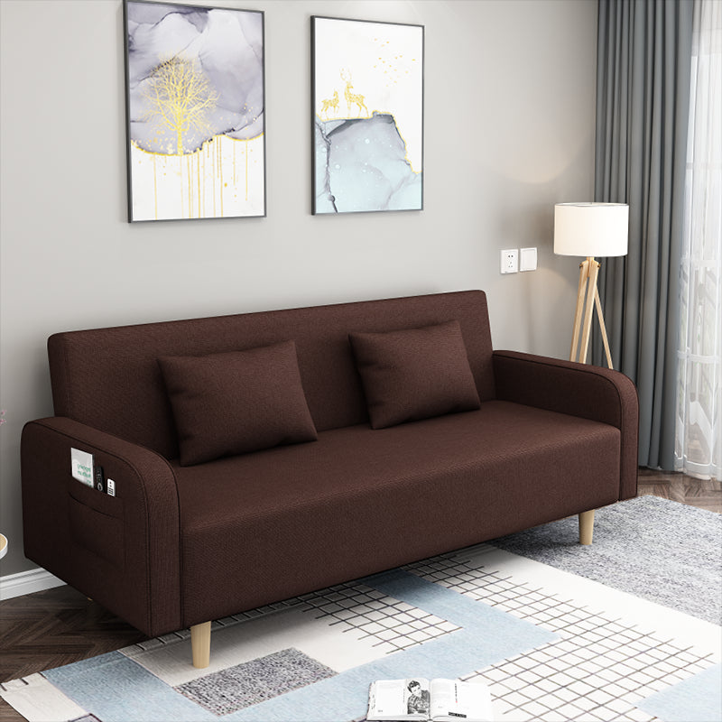 Square Arm Split Back Nordic Fabric 3-seat Sofa Spleeper Sofa 28.74" D x 35.43" H Dark Coffee Clearhalo 'furn' 'furn_sofas' 'Furniture' 'furniture_sofas' 'kitchen' 'kitchen_sofas' 'Living Room Furniture' 'Sofa' 'sofas' 4624980