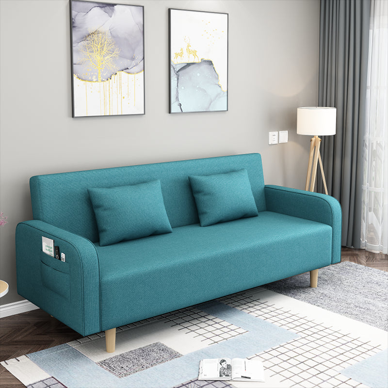 Square Arm Split Back Nordic Fabric 3-seat Sofa Spleeper Sofa 28.74" D x 35.43" H Turquoise Clearhalo 'furn' 'furn_sofas' 'Furniture' 'furniture_sofas' 'kitchen' 'kitchen_sofas' 'Living Room Furniture' 'Sofa' 'sofas' 4624982
