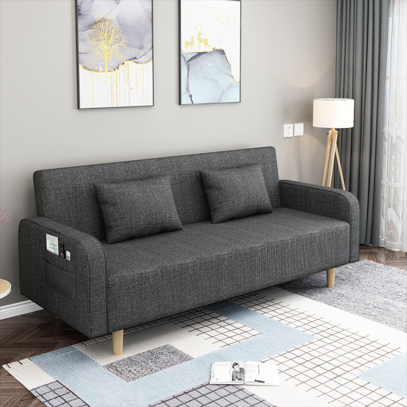 Square Arm Split Back Nordic Fabric 3-seat Sofa Spleeper Sofa 28.74" D x 35.43" H Dark Gray Clearhalo 'furn' 'furn_sofas' 'Furniture' 'furniture_sofas' 'kitchen' 'kitchen_sofas' 'Living Room Furniture' 'Sofa' 'sofas' 4624983