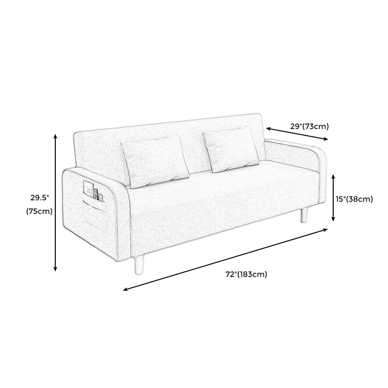 Square Arm Split Back Nordic Fabric 3-seat Sofa Spleeper Sofa 28.74" D x 35.43" H Clearhalo 'furn' 'furn_sofas' 'Furniture' 'furniture_sofas' 'kitchen' 'kitchen_sofas' 'Living Room Furniture' 'Sofa' 'sofas' 4624990