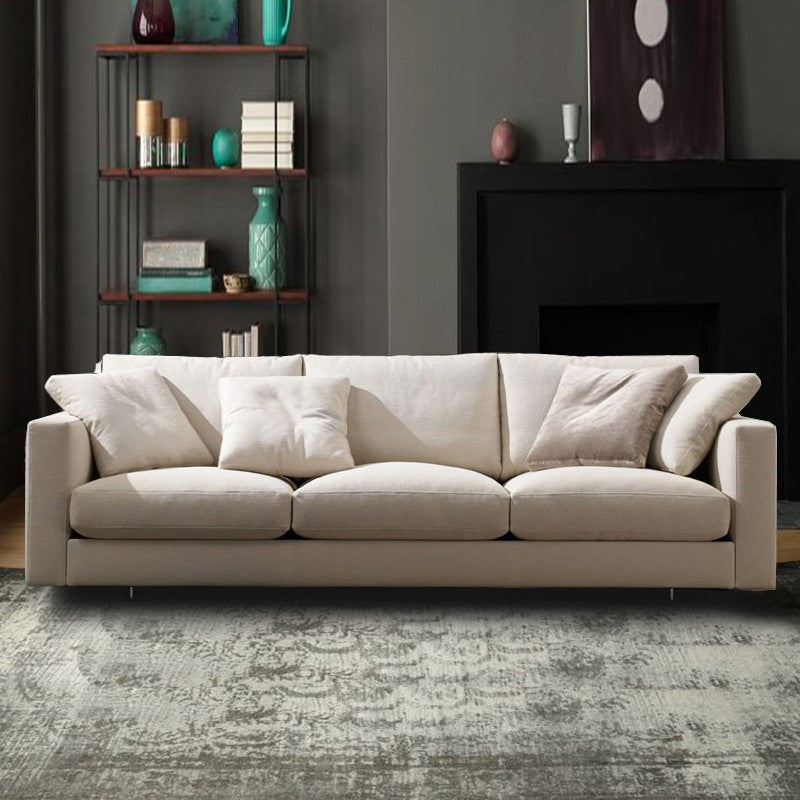 Modern Style with Pillow Back Imitation Leather/cotton and Linen Upholstered Beige Sofa Clearhalo 'furn' 'furn_sofas' 'Furniture' 'furniture_sofas' 'kitchen' 'kitchen_sofas' 'Living Room Furniture' 'Sofa' 'sofas' 4625042