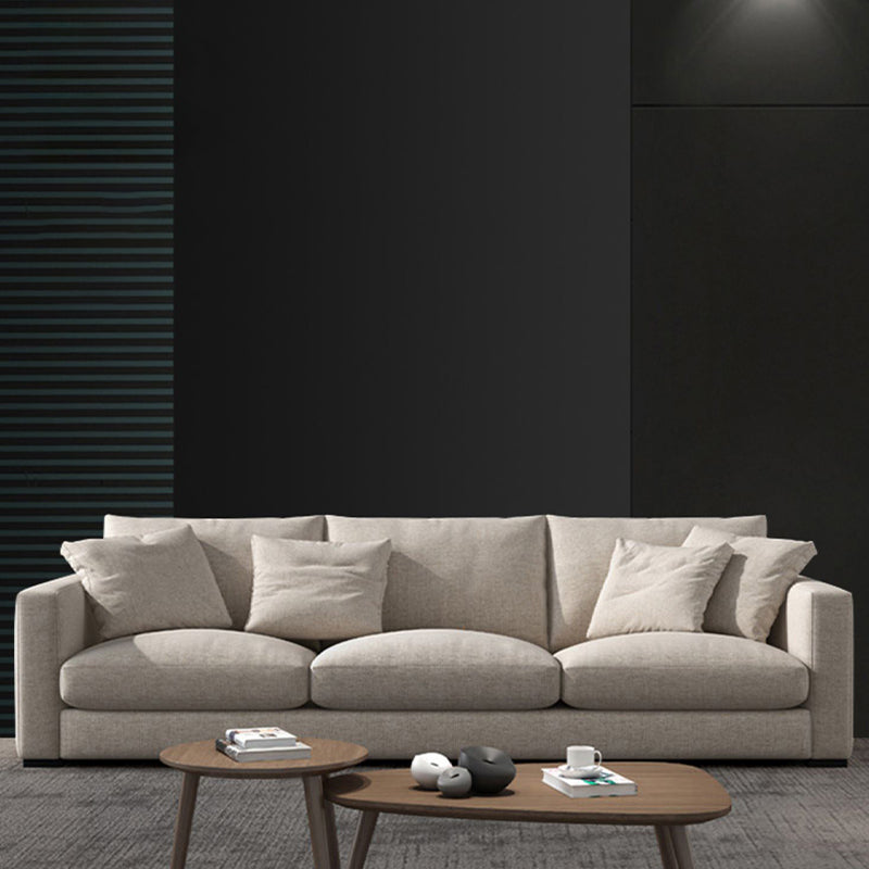 Modern Style with Pillow Back Imitation Leather/cotton and Linen Upholstered Beige Sofa 83"L x 35"W x 27"H Clearhalo 'furn' 'furn_sofas' 'Furniture' 'furniture_sofas' 'kitchen' 'kitchen_sofas' 'Living Room Furniture' 'Sofa' 'sofas' 4625044