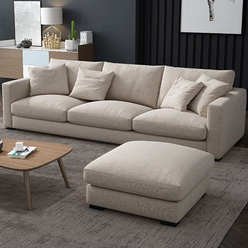 Modern Style with Pillow Back Imitation Leather/cotton and Linen Upholstered Beige Sofa Clearhalo 'furn' 'furn_sofas' 'Furniture' 'furniture_sofas' 'kitchen' 'kitchen_sofas' 'Living Room Furniture' 'Sofa' 'sofas' 4625045