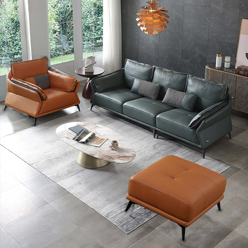 Interior Armrest Sponge Seat Leather/imitation Leather Filled Dark Green/orange Sofa Clearhalo 'furn' 'furn_sofas' 'Furniture' 'furniture_sofas' 'kitchen' 'kitchen_sofas' 'Living Room Furniture' 'Sofa' 'sofas' 4625083