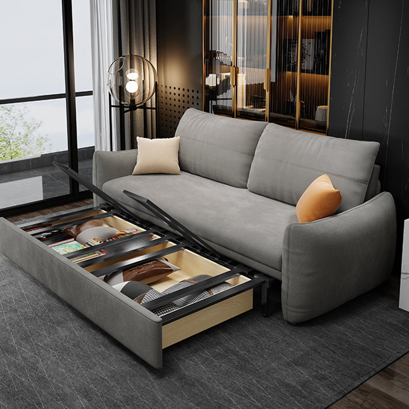 Contemporary Fabric Sofa Bed 34.65"H Square Arm Sofa Bed with Bolster Pillows,Gray 69"L x 28"W x 35"H Storage Included Clearhalo 'furn' 'furn_sofas' 'Furniture' 'furniture_sofas' 'kitchen' 'kitchen_sofas' 'Living Room Furniture' 'Sofa' 'sofas' 4625093