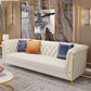 Glam Pillow Top Arm Chesterfield Sofa 33.46"H Tufted Split-Back Sofa with Hair Pin Legs White Faux Leather Clearhalo 'furn' 'furn_sofas' 'Furniture' 'furniture_sofas' 'kitchen' 'kitchen_sofas' 'Living Room Furniture' 'Sofa' 'sofas' 4625104