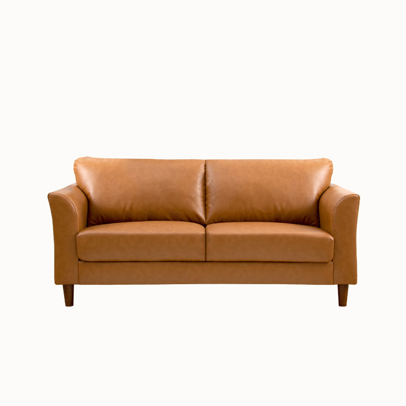 Modern 4 Wood Legs Standard Sofa Faux Leather Flared Arm Sofa 63"L x 29.5"W x 31"H Brown Clearhalo 'furn' 'furn_sofas' 'Furniture' 'furniture_sofas' 'kitchen' 'kitchen_sofas' 'Living Room Furniture' 'Sofa' 'sofas' 4625115