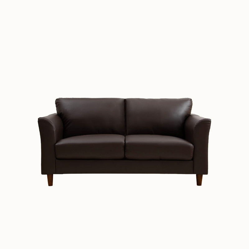 Modern 4 Wood Legs Standard Sofa Faux Leather Flared Arm Sofa 57"L x 29.5"W x 31"H Coffee Clearhalo 'furn' 'furn_sofas' 'Furniture' 'furniture_sofas' 'kitchen' 'kitchen_sofas' 'Living Room Furniture' 'Sofa' 'sofas' 4625136
