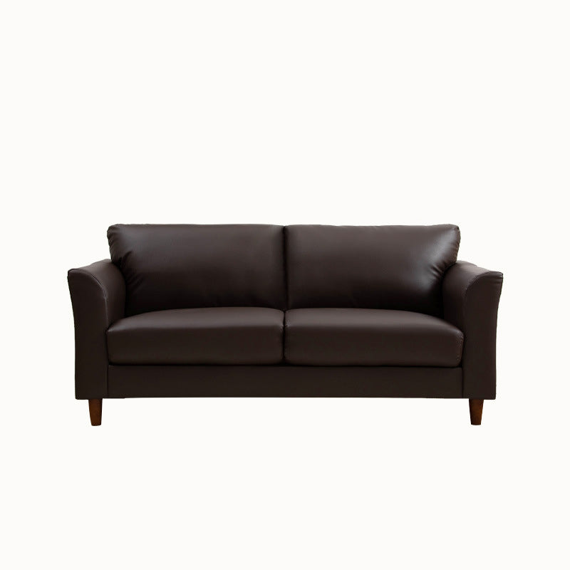 Modern 4 Wood Legs Standard Sofa Faux Leather Flared Arm Sofa 63"L x 29.5"W x 31"H Coffee Clearhalo 'furn' 'furn_sofas' 'Furniture' 'furniture_sofas' 'kitchen' 'kitchen_sofas' 'Living Room Furniture' 'Sofa' 'sofas' 4625145